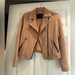 All Saints Women Pink Suede Biker Jacket US Size 4